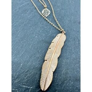 Feather & Leaf Gold Tone Pendant‎ Layered Necklace Boho